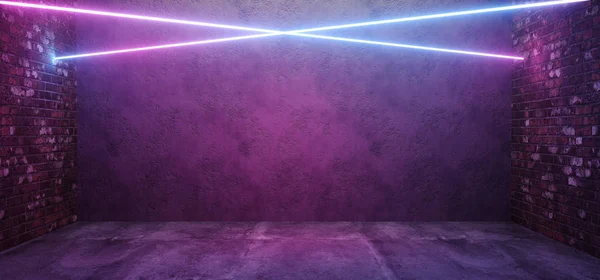 Fütüristik Sci Retro Modern Neon Parlayan Çapraz Çizgiler Tüpler Şeklinde — Stok fotoğraf