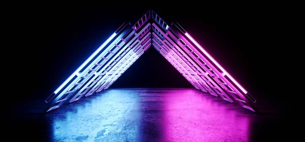 Futurystyczny Sci Pusty Neon Świecące Wibrujący Ultrafioletowe Trójkąta Kształt Konstrukcji — Zdjęcie stockowe