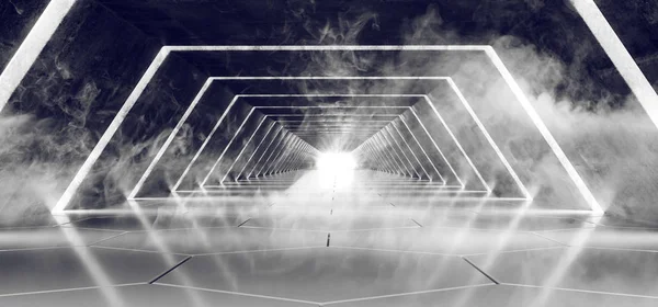 Sci Modern Futuristic Dark Empty Smoke Fog Concrete Tiled Alien — 스톡 사진