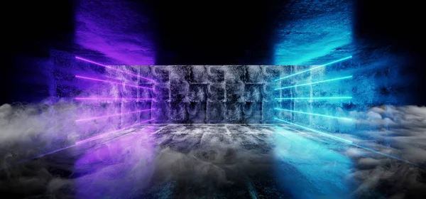 Neon Glowing Smoke Fog Grunge Concrete Sci Modern Elegant Futuristic — Fotografia de Stock