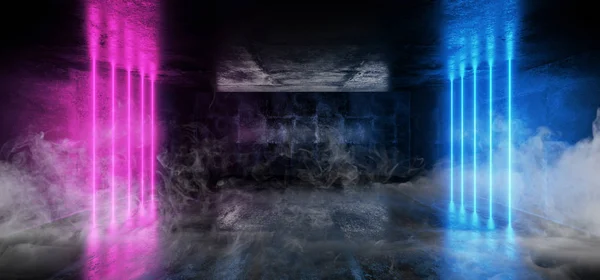 Neon Glowing Smoke Fog Grunge Concrete Sci Modern Elegant Futuristic — Fotografia de Stock