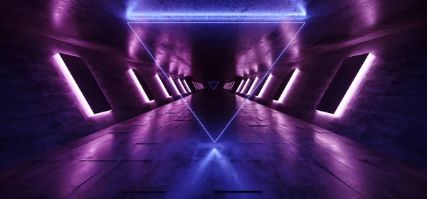 Sci Neon Parlayan Koyu Yabancı Grunge Beton Tünel Koridor Mor — Stok fotoğraf