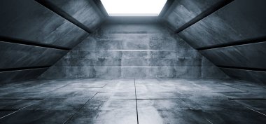 Fütüristik Sci Fi karanlık boş şık Grunge tünel koridor boş alanı sahne Showroom koyu arka plan şeklinde yansıtıcı beton üçgen döşeli kat 3d render illüstrasyon