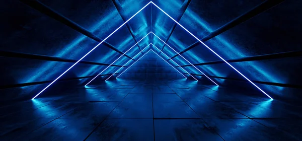 Triangle Shaped Neon Glowing Sci Futuristic Modern Alien Space Ship — ストック写真