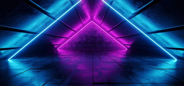 Sci Futuristische Moderne Elegante Driehoek Gevormde Grunge Reflecterende Concrete Tunnel — Stockfoto