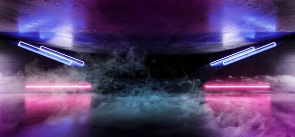 Smoke Fog Futuristic Sci Alien Ship Neon Glowing Laser Purple — Stock Photo, Image