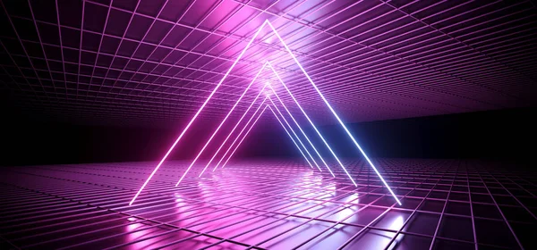 Futuristic Sci Dark Club Dance Triangle Shaped Neon Lights Glowing — Stock Photo, Image