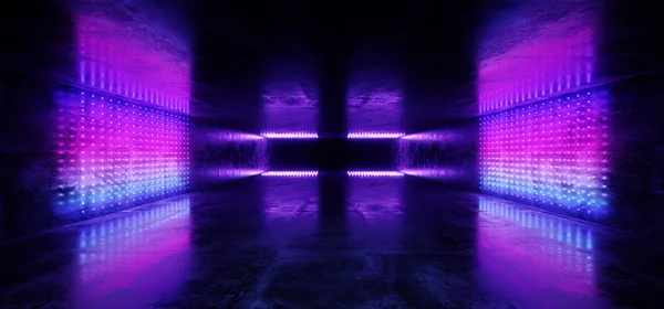 Néon Lumineux Sci Futuriste Cyber Rétro Vide Grunge Béton Dark — Photo