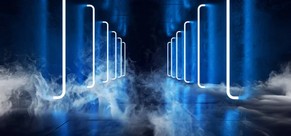 Smoke Cyber Sci Futurista Moderna Retro Neon Brilhando Luzes Azuis — Fotografia de Stock