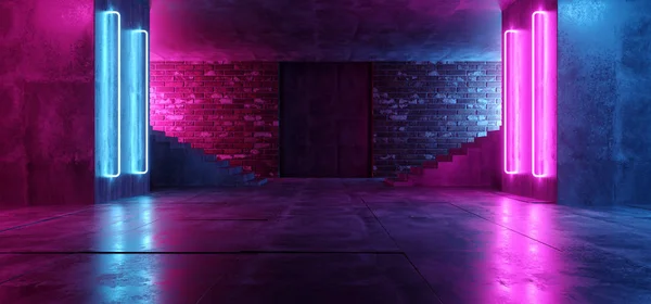 Retro Neon Futurista Grunge Brick Betão Brilhante Roxo Rosa Azul — Fotografia de Stock