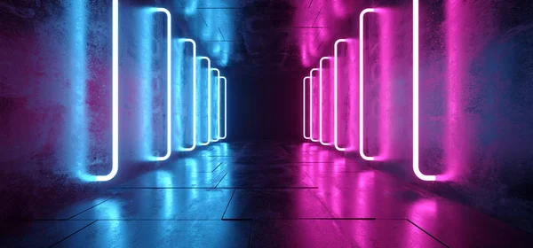사이버 미래의 복고풍 빛나는 파란색 보라색 분홍색 어두운 콘크리트 댄스에서 — 스톡 사진