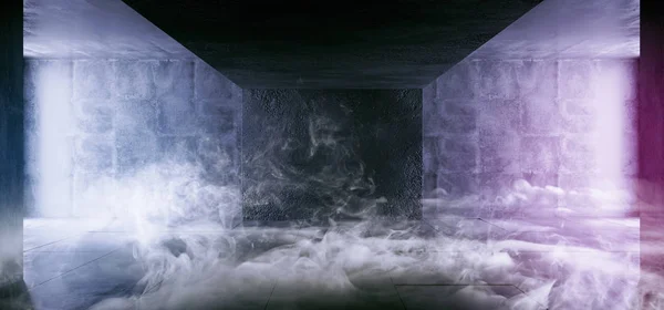 Sci Neon Futurista Moderno Fumaça Nevoeiro Concreto Grunge Reflective Light — Fotografia de Stock