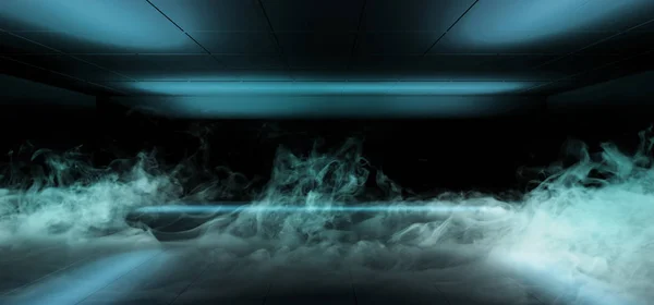 Smoke Fog Neon Glowing Cyber Blue Fantascienza Moderna Futuristica Minimalista — Foto Stock