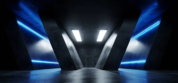Sci Futuriste Néon Lumineux Triangle Formé Bleu Lignes Grunge Béton — Photo