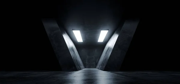 Grunge Concrete Sci Futurista Elegante Vacío Oscuro Reflexivo Big Hall — Foto de Stock