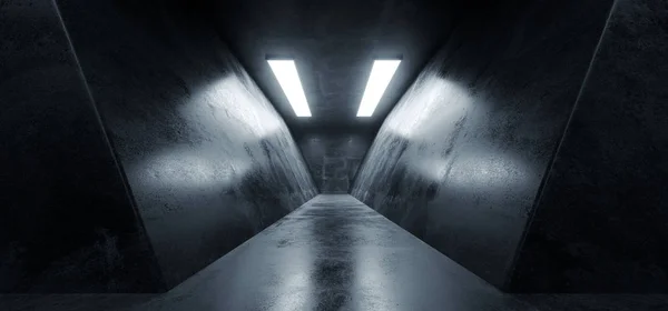 Triangle Shaped Grunge Concrete Sci Fi Futuristic Elegant Empty Dark Reflective Big Hall Scene Alien Ship Room Tunnel Corridor Glowing Studio Lights 3D Rendering Illustration