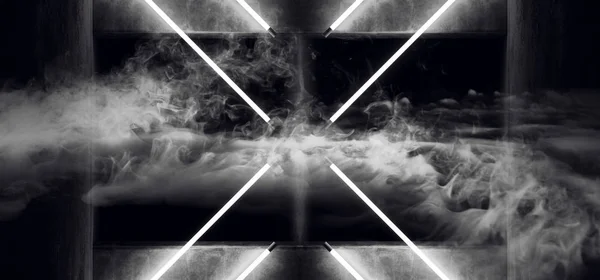 Rök Modern Futuristisk Neon Glödande Triangel Formad Vit Disco Tube — Stockfoto