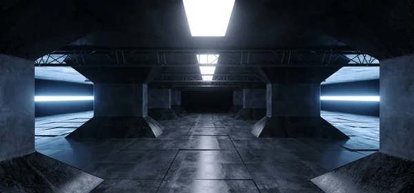 Sci Futuristische Buitenaards Schip Grunge Betonnen Reflecterende Kolommen Corridor Ruimteschip — Stockfoto
