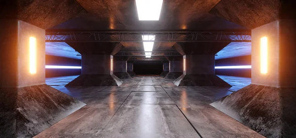 Fantascienza Futuristica Alien Ship Grunge Concrete Reflective Columns Corridor Spaceship — Foto Stock