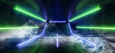 Neon parlayan lazer Sci Fi fütüristik sahne Show dans oda duman