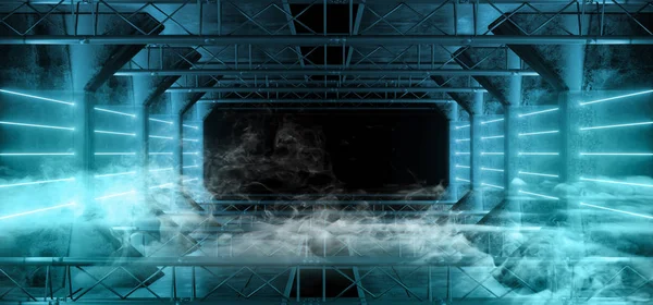 Smoke Alien Sci Fi Neon ha condotto linee di luce scure luminose blu laser — Foto Stock