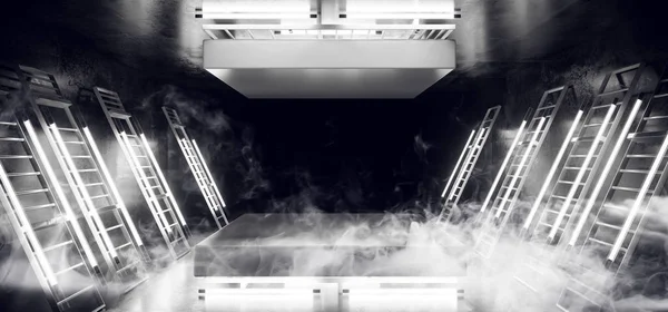 煙ステージ ダンス ネオン レーザー ホワイト蛍光 Sci Fi 未来 — ストック写真