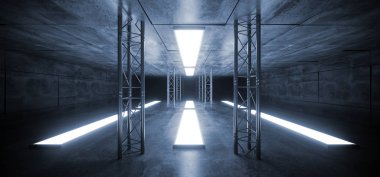 Sci Fi fütüristik beton Grunge yansıtıcı uzay gemisi lazer yol açtı.