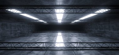 Sci Fi fütüristik beton Grunge yansıtıcı uzay gemisi lazer yol açtı.