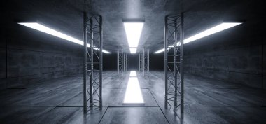 Sci Fi fütüristik beton Grunge yansıtıcı uzay gemisi lazer yol açtı.