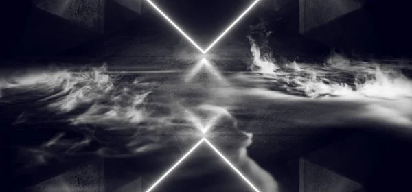 안개 네온 형광 빛나는 공상 과학 Fi에 백색 Led 레이저 현대 연기 — 스톡 사진