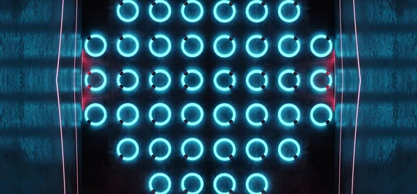 Le néon abstrait en forme de cercle de science-fiction brillant mené par laser bleu violet — Photo