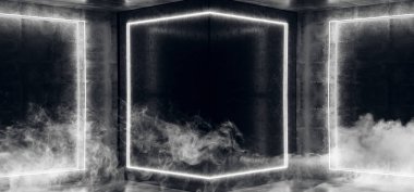Duman sis uzay gemisi fütüristik Sci Fi Modern Neon parlayan 