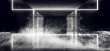 Beyaz Cyber Sci Fi Futuristi parlayan Modern uzay gemisi Neon