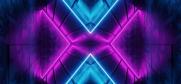 Sci Fi ネオン輝く三角形の抽象的なレトロな鮮やかな紫ピンク — ストック写真