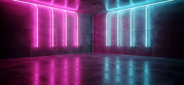 Sci Fi mavi pembe mor Neon fütüristik Cyberpunk Retro parlayan 