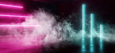 Sci Fi mavi pembe mor Neon fütüristik Cyberpunk parlayan duman 