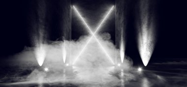 Sci Fi fütüristik arka plan Neon ark büyük büyük karanlık boş duman