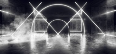 Duman arka plan daire Neon beyaz Sci Fi fütüristik floresan