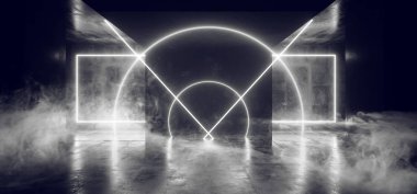 Duman arka plan daire Neon beyaz Sci Fi fütüristik floresan