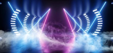 Sci Fi fütüristik arka plan Neon ark büyük büyük karanlık boş duman