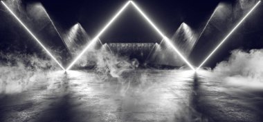 Arka plan Sci Fi Neon üçgen fütüristik uzay gemisi duman