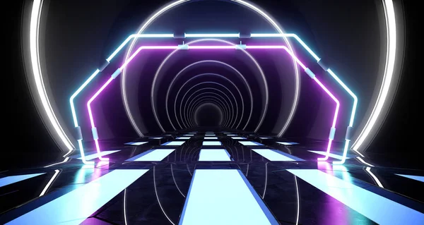 Futurystyczny tle Neon Retro nowoczesne obcy statek kosmiczny koło S — Zdjęcie stockowe
