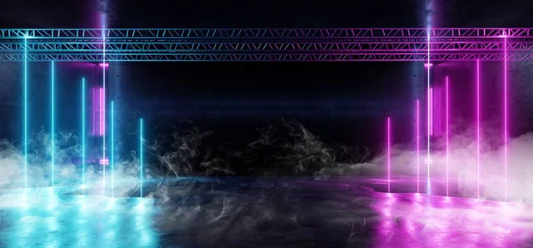 Smoke Background Sci Fi Neon Vertical Futuristic Alien Spaceship — Stock Photo, Image