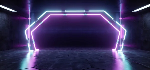 Neon spektrum Retro Sci Fi Modern űrhajó ív alakú fluoreszkál — Stock Fotó
