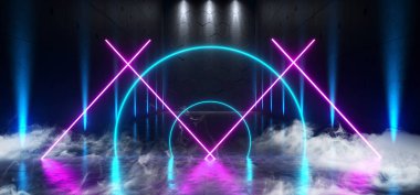 Neon arka plan büyük salonu Galeri Oda Sci Fi fütüristik duman 