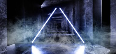 Sci Fi Neon arka plan fütüristik boş uzay gemisi Tu duman