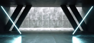 Sci Fi Neon arka plan beton Cyberpunk beyaz parlak mavi Gru