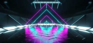 Neon parlayan üçgen Sci Fi fütüristik Club dans Retro şeklinde. 