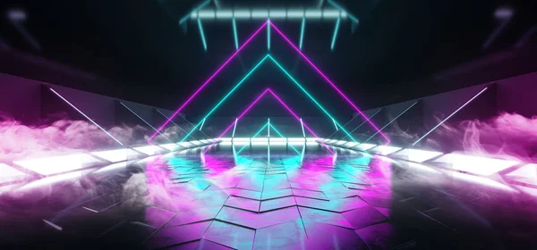 Roken mist rook mist Neon gloeiende driehoek gevormd Sci Fi Futurist — Stockfoto