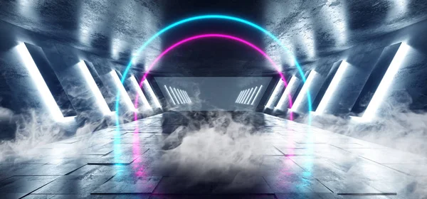 Smoke Fog Neon Glowing Circle Arc Shaped Sci Fi Futuristic Club